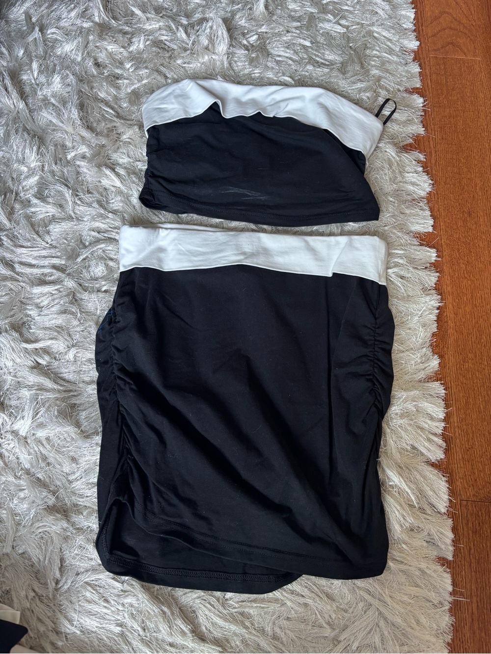 Black and White Fold-Over Waist Skirt and Top